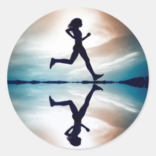 silhouet van een loopmeisje ronde sticker