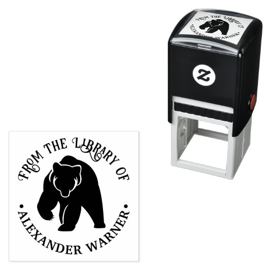 Silhouet van een rustieke beer #2 Ronde bibliothee Zelfinktende Stempel (In situ)