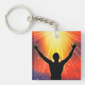 Silhouet van een spirituele man die zijn armen hef sleutelhanger (Voorkant)