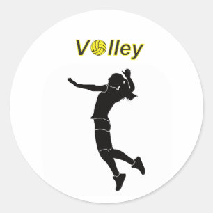 Silhouet van een vrouw die volleybal speelt ronde sticker