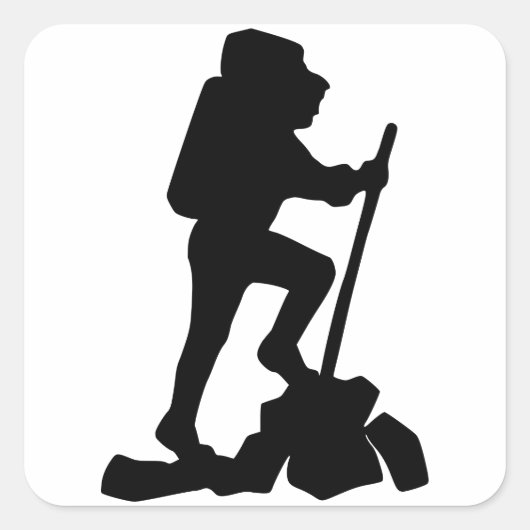 Silhouet van een wandelaar Hiking Up a Mountain Vierkante Sticker (Voorkant)