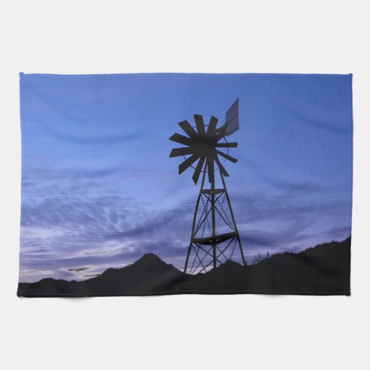 Silhouet van een windmolen theedoek (Horizontaal)