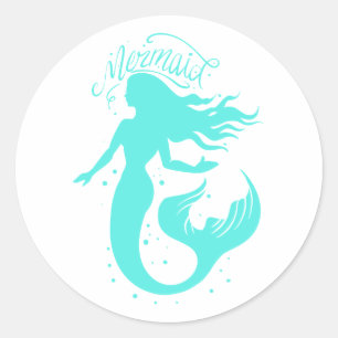 Silhouet van een zeemeermin - Kies achtergrondkleu Ronde Sticker