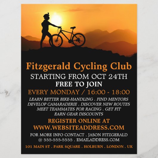 Silhouet van fietser, fietsclubreclame flyer (Voorkant)