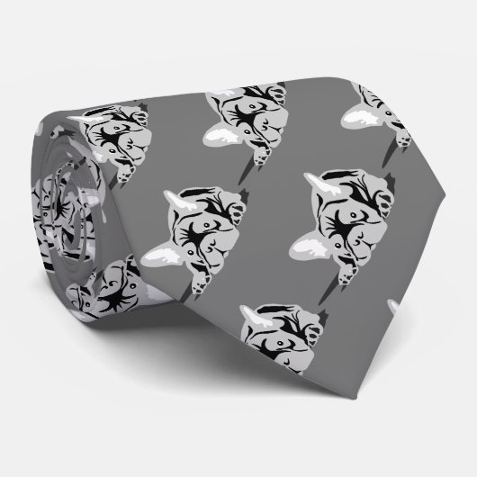 Silhouet van Franse Bulldog zwart, wit, grijs Stropdas (Opgerold)