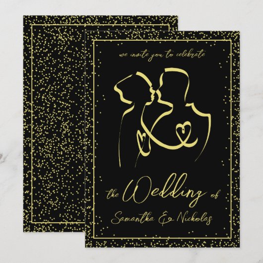 Silhouet van geliefden Lijntekening Trouwen Kaart (Voorkant / Achterkant)