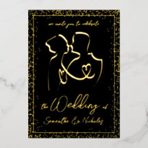 Silhouet van geliefden op zwart & goud bruiloft