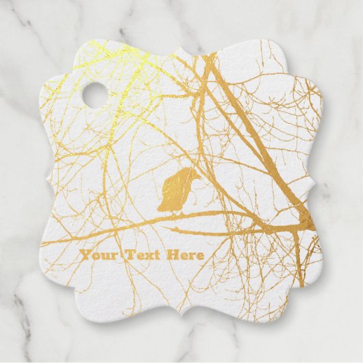 Silhouet van Gouden Kraai Zittend in Boomtakken Bedankjes Labels (Voorkant)