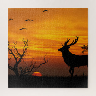 Silhouet van herten bij zonsondergang legpuzzel