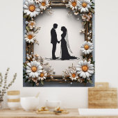 Silhouet van het bruidspaar poster (Keuken)