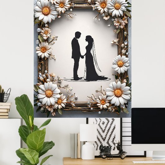 Silhouet van het bruidspaar poster (Thuiskantoor)