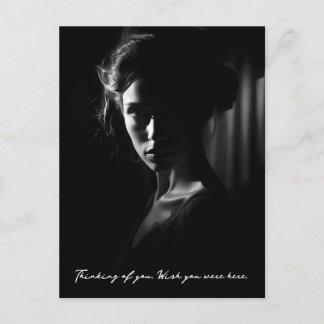 Silhouet van het gezicht van een vrouw B&W foto Briefkaart