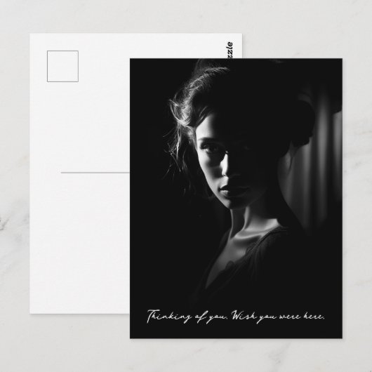 Silhouet van het gezicht van een vrouw B&W foto Briefkaart (Voorkant / Achterkant)