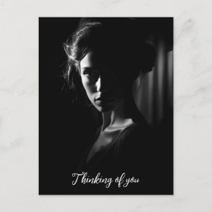 Silhouet van het gezicht van een vrouw B&W foto Briefkaart