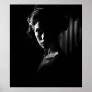 Silhouet van het gezicht van een vrouw B&W foto Poster