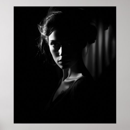 Silhouet van het gezicht van een vrouw B&W foto Poster (Voorkant)