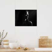 Silhouet van het gezicht van een vrouw B&W foto Poster (Keuken)