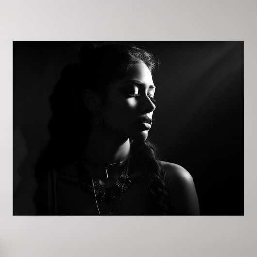 Silhouet van het gezicht van een vrouw B&W foto Poster (Voorkant)