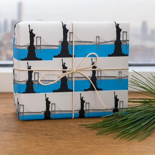 Silhouet van het Vrijheidsbeeld New York Skyline Cadeaupapier