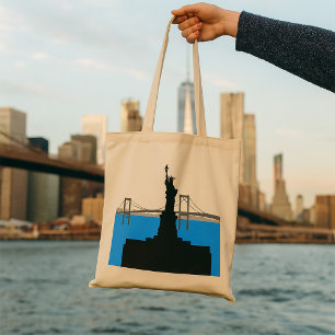 Silhouet van het Vrijheidsbeeld New York Skyline Tote Bag