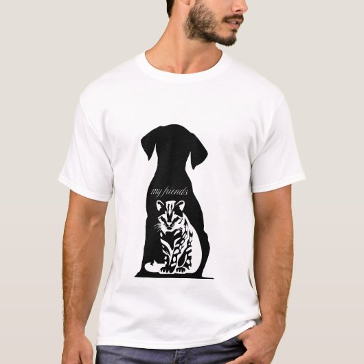 Silhouet van hond met kat binnen en "Mijn vrienden T-shirt (Voorkant)