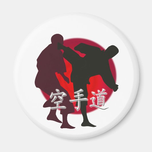 Silhouet van Karate gevecht, rode cirkel achtergro Magneet (Voorkant)