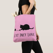 Silhouet van Kat bij Spelen "Eet Prey Love" Tote Bag (Dichtbij)