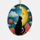 Silhouet van kat die voor maan zit keramisch ornament (Rechts)