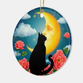 Silhouet van kat die voor maan zit keramisch ornament (Links)