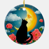 Silhouet van kat die voor maan zit keramisch ornament (Achterkant)