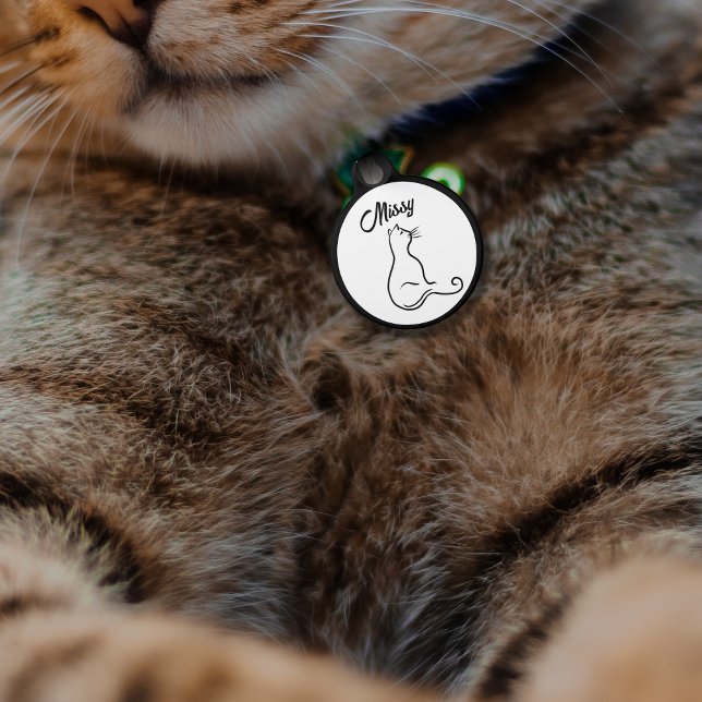 Silhouet van kat in enkele lijn eenvoudig zwart en huisdierpenning (Creator heeft geüpload)