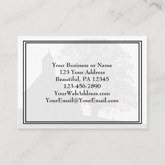 Silhouet van kerk en boom, Christelijk Visitekaartje (Achterkant)