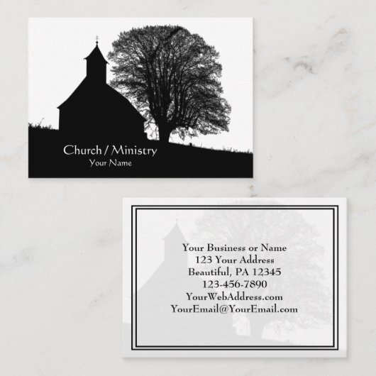 Silhouet van kerk en boom, Christelijk Visitekaartje (Voorkant / Achterkant)