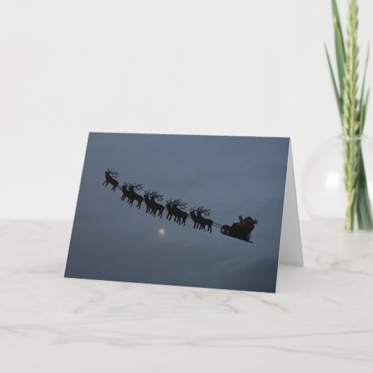 Silhouet van Kerstman & Rendieren Feestdagen Kaart (Voorkant)