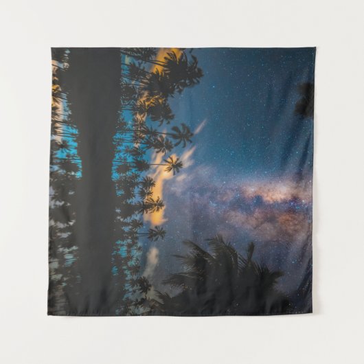 Silhouet van kokosbomen, weerkaatst op het lichaam wandkleed (Voorkant (horizontaal))