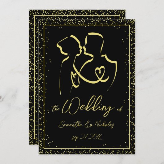 Silhouet van Liefdeslijn Kunst Bruiloft Kaart (Voorkant / Achterkant)