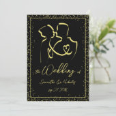 Silhouet van Liefdevolle Lijn Kunst Bruiloft Kaart (Staand voorkant)