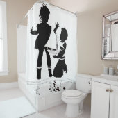 silhouet van meisje en jongen en modelboot douchegordijn (In situ)