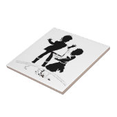silhouet van meisje en jongen en modelboot tegeltje (Zijkant)