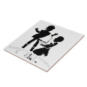 silhouet van meisje en jongen en modelboot tegeltje (Zijkant)