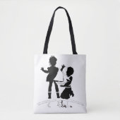 silhouet van meisje en jongen en modelboot tote bag (Voorkant)
