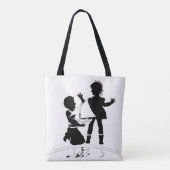 silhouet van meisje en jongen en modelboot tote bag (Achterkant)