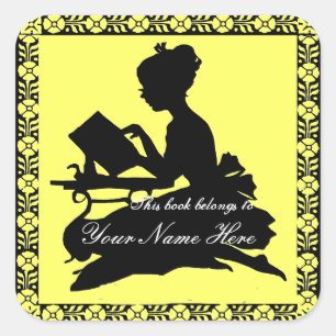 Silhouet van Meisje Lezen - Vierkante Citroen Geel Sticker