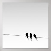 Silhouet van merels op draad tegen verloop lucht poster (Voorkant)