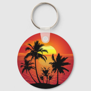 Silhouet van palmbomen bij zonsondergang-65143 sleutelhanger