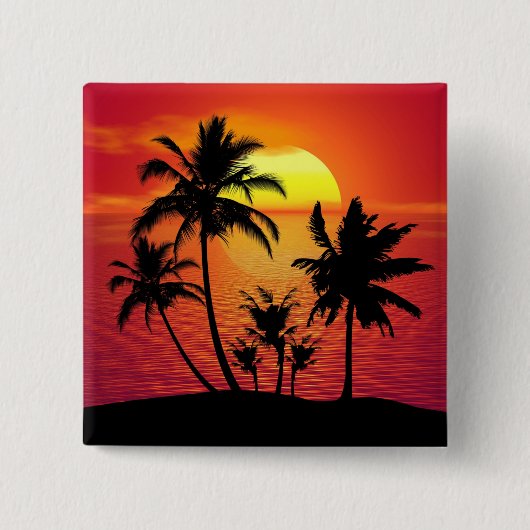 Silhouet van palmbomen bij zonsondergang-65143 vierkante button 5,1 cm (Voorkant)