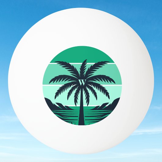 Silhouet van palmboom met zwarte gestreepte groene pingpongbal