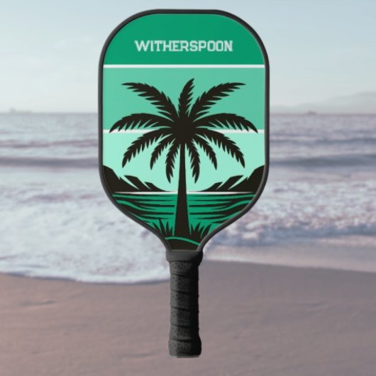 Silhouet van palmboom Tropisch groen monogram Pickleball Paddle