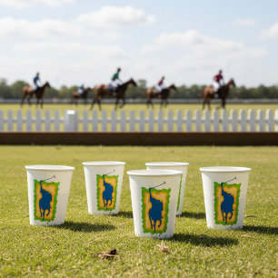 Silhouet van polospeler moderne paardrijden sport papieren bekers