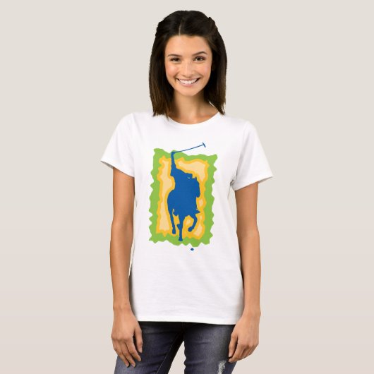 Silhouet van polospeler moderne paardrijden sport t-shirt (Voorkant volledig)